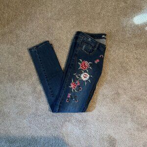 Machine Nouvelle Mode Embroidered Floral Skinny Dark Jeans Sz 30 (30x30) EUC
